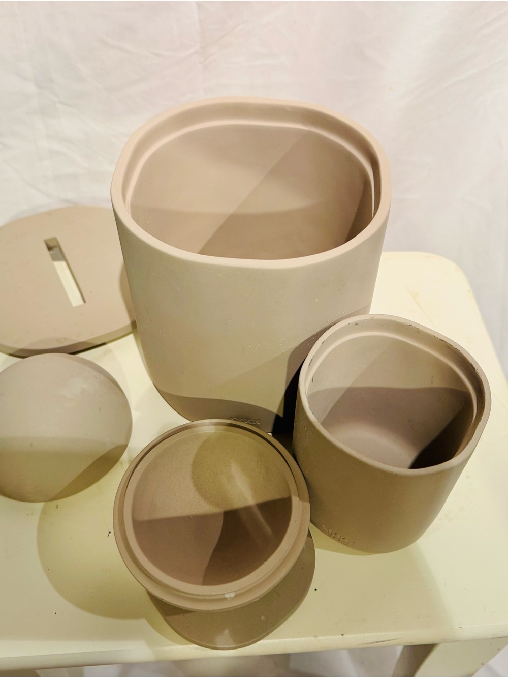 SKKN By KIM bathroom accessoires Beige Ceramic 3 Storage pieces Set
